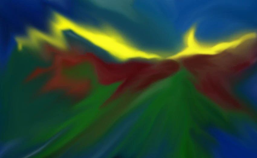 Abstract. Outer space depiction of green, red and yellow gasses exploding out from a center point.